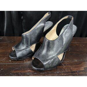 Michael Kors Black Leather Peep Toe Slingback Sandals/Sz. 7M, EUC